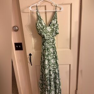Maje Green and White Maxi Cut Out Dress
